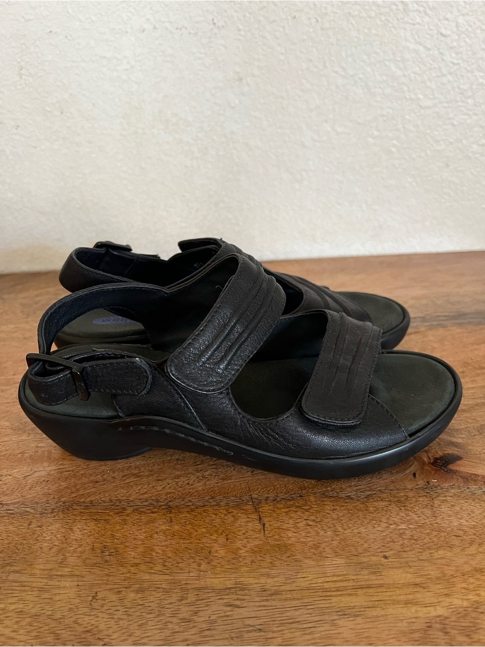Wolky Black Leather Strap Sandals Size 38